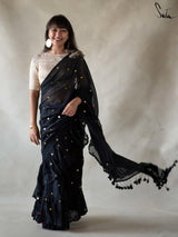 Women's Black Mul Cotton Saree