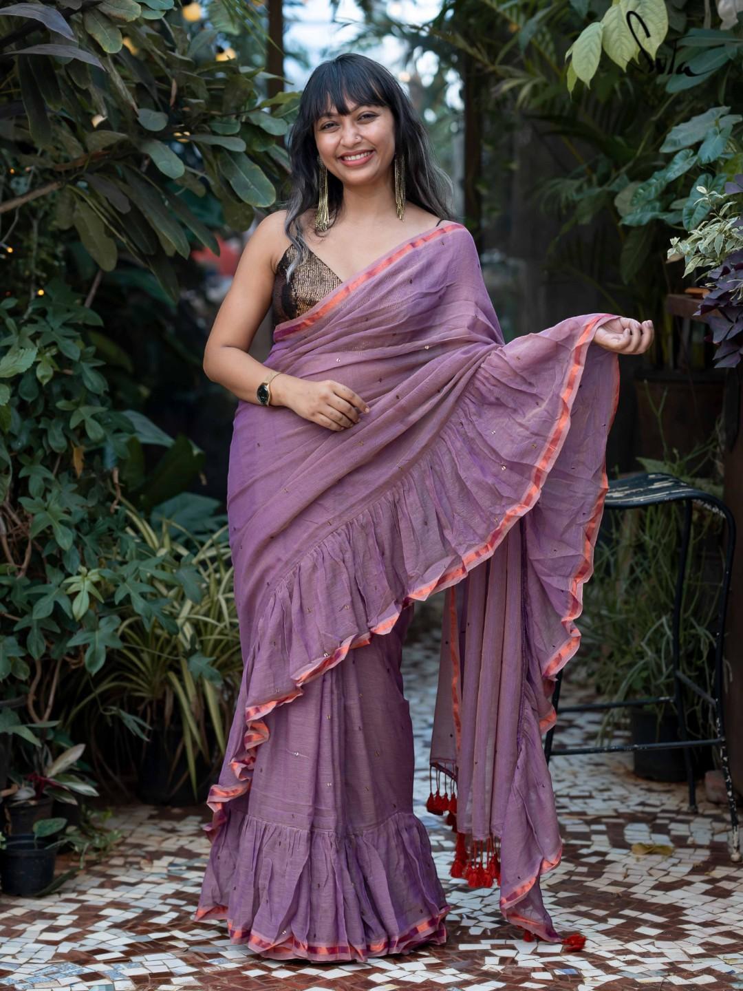 Women's Purple Mul Cotton Saree