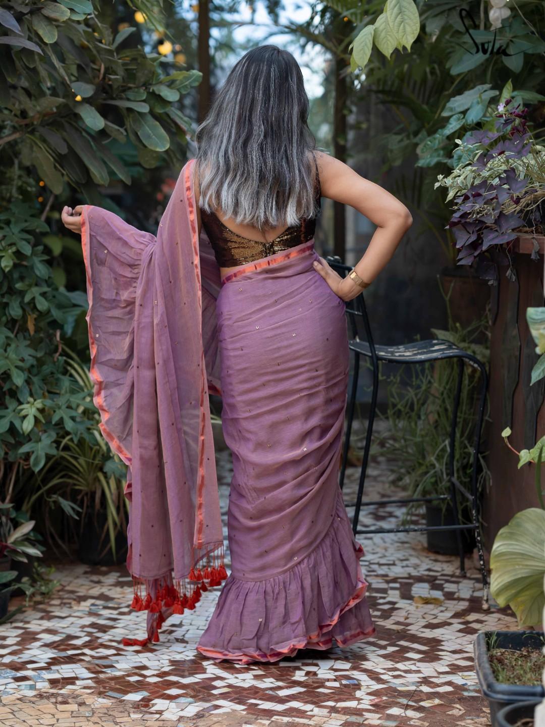 Women's Purple Mul Cotton Saree