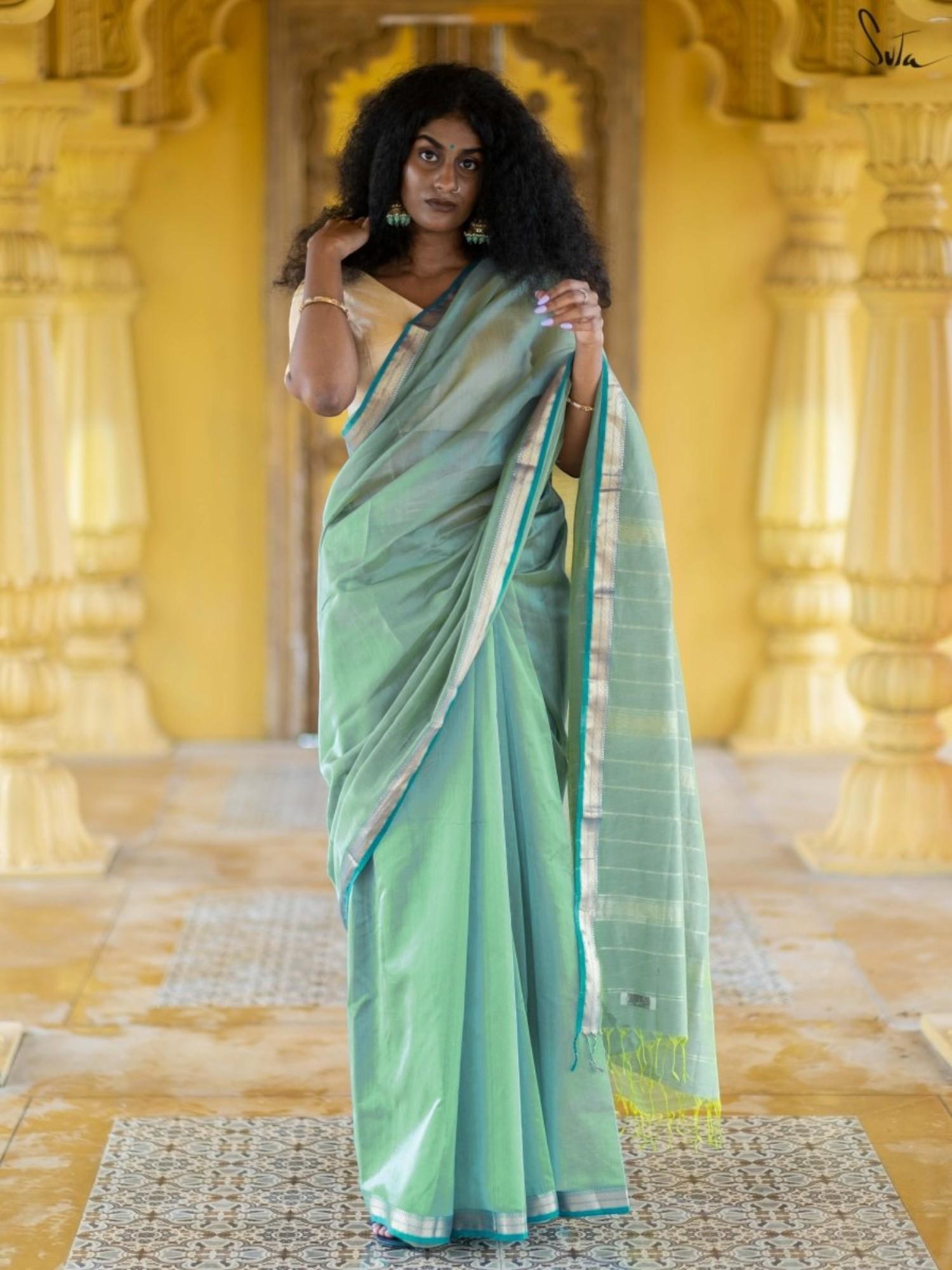 Women's Green Cotton Silk Saree