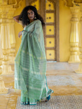 Women's Green Cotton Silk Saree