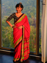 Women's Red Cotton Saree
