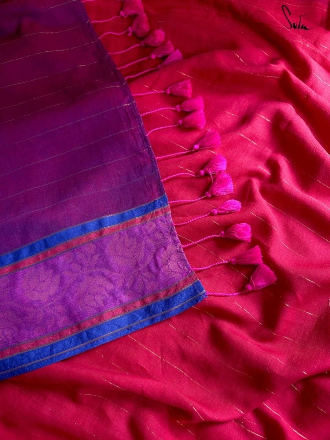 Women's Red Mul Cotton with Zari Saree