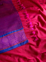 Women's Red Mul Cotton with Zari Saree