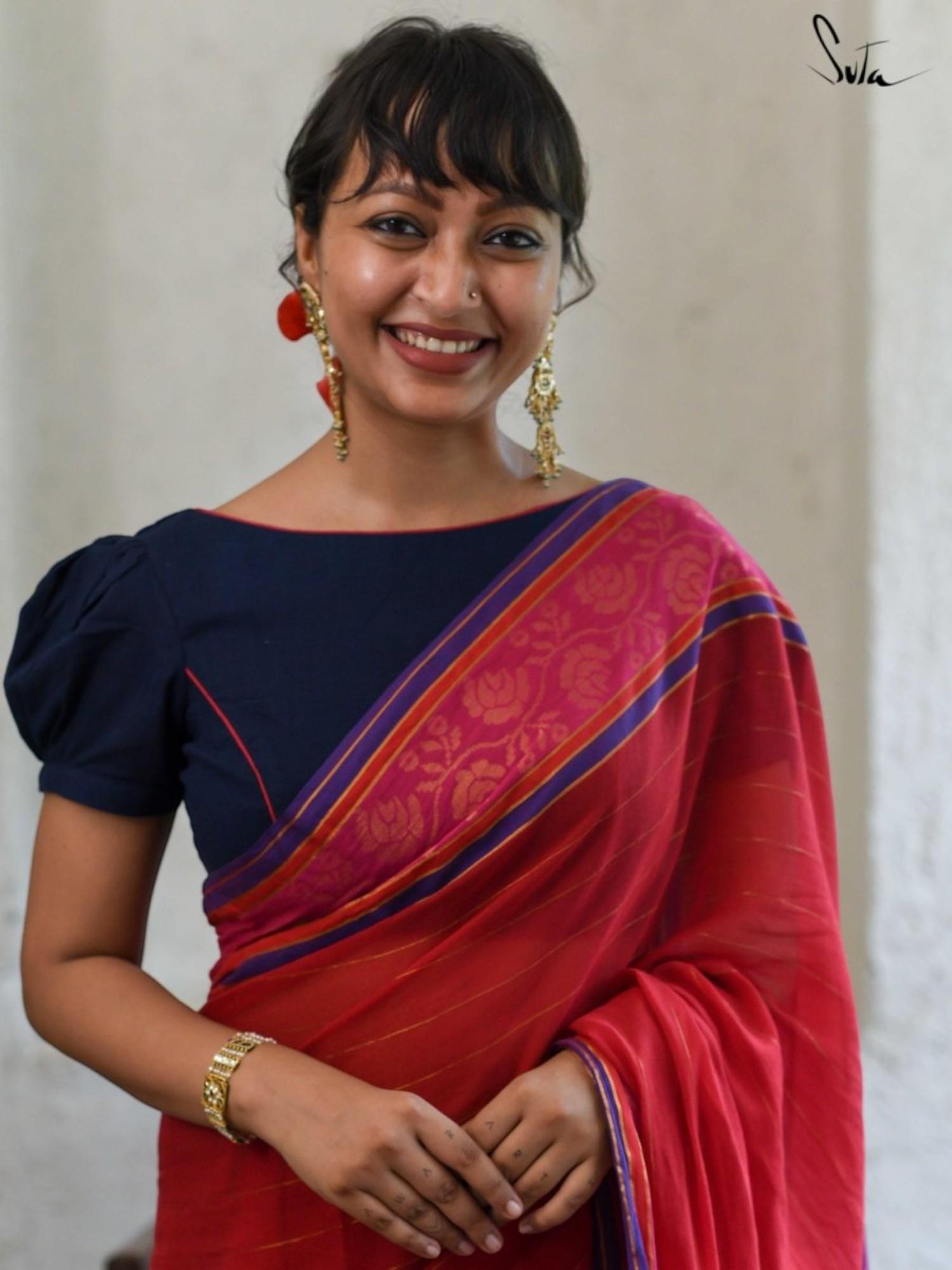 Women's Red Mul Cotton with Zari Saree