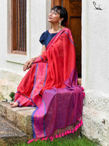 Women's Red Mul Cotton with Zari Saree