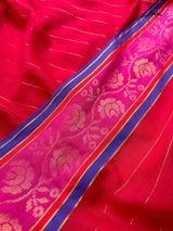 Women's Red Mul Cotton with Zari Saree