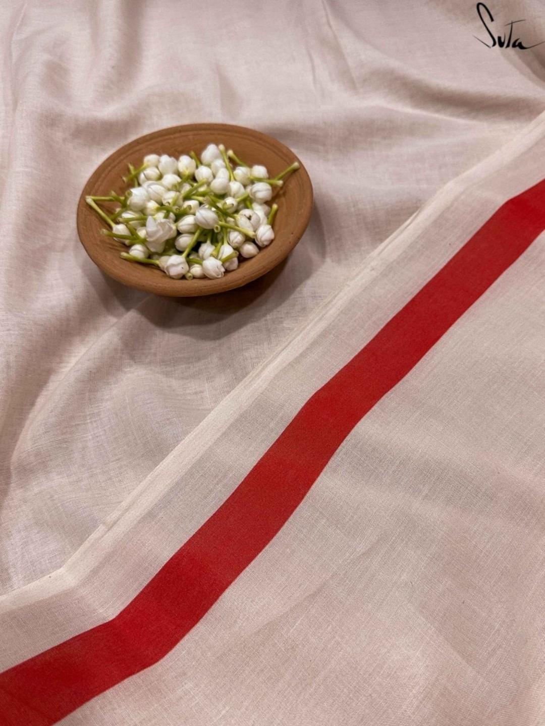 Women's White Mul Cotton Saree