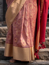 Women's Red Cotton Acrylic Saree