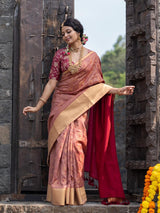Women's Red Cotton Acrylic Saree