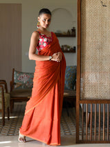 Women's Orange Casual Cotton Blend Saree