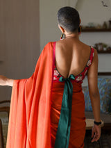 Women's Orange Casual Cotton Blend Saree