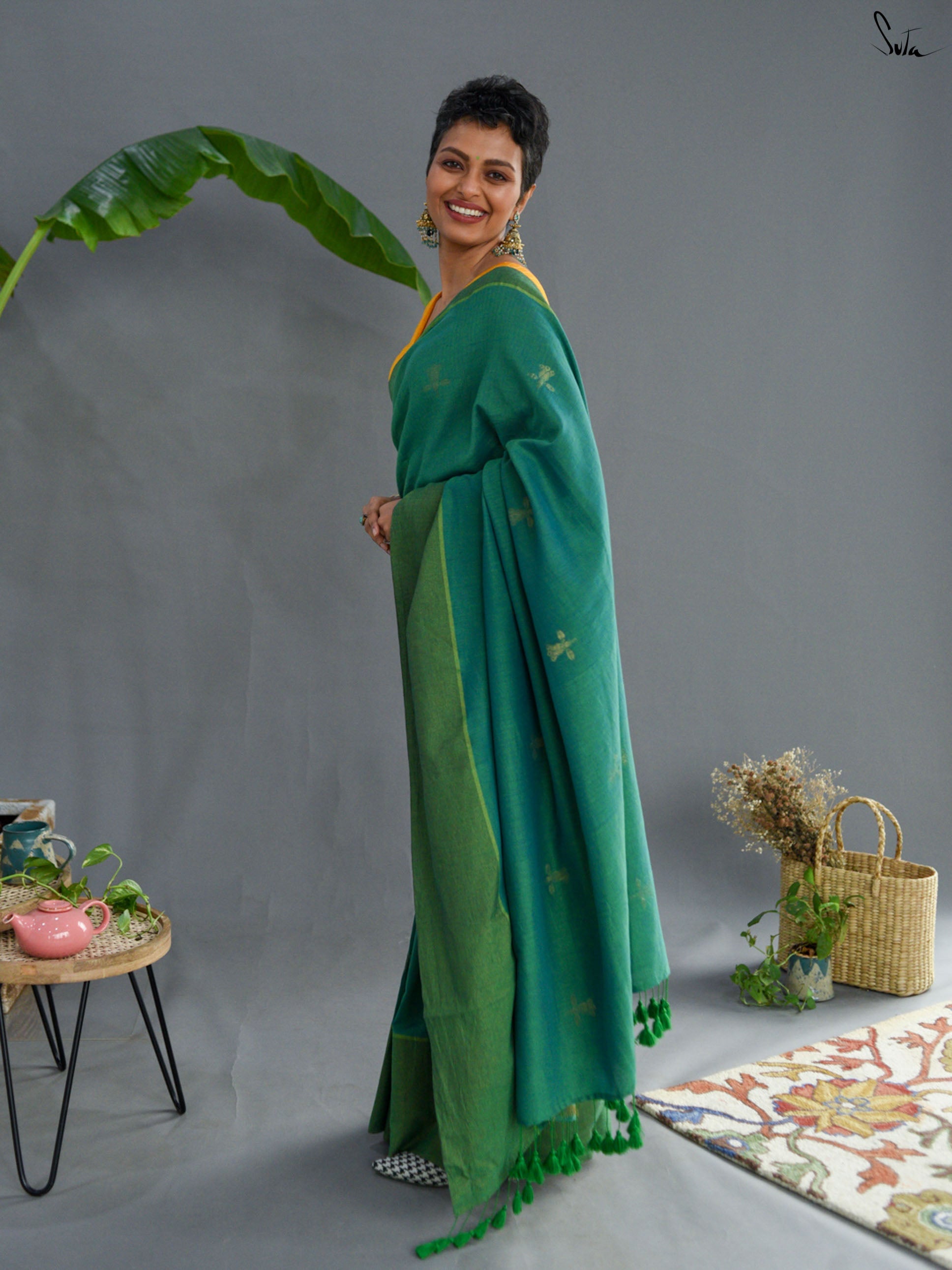 Women's Sea Green Casual Pure Cotton Saree
