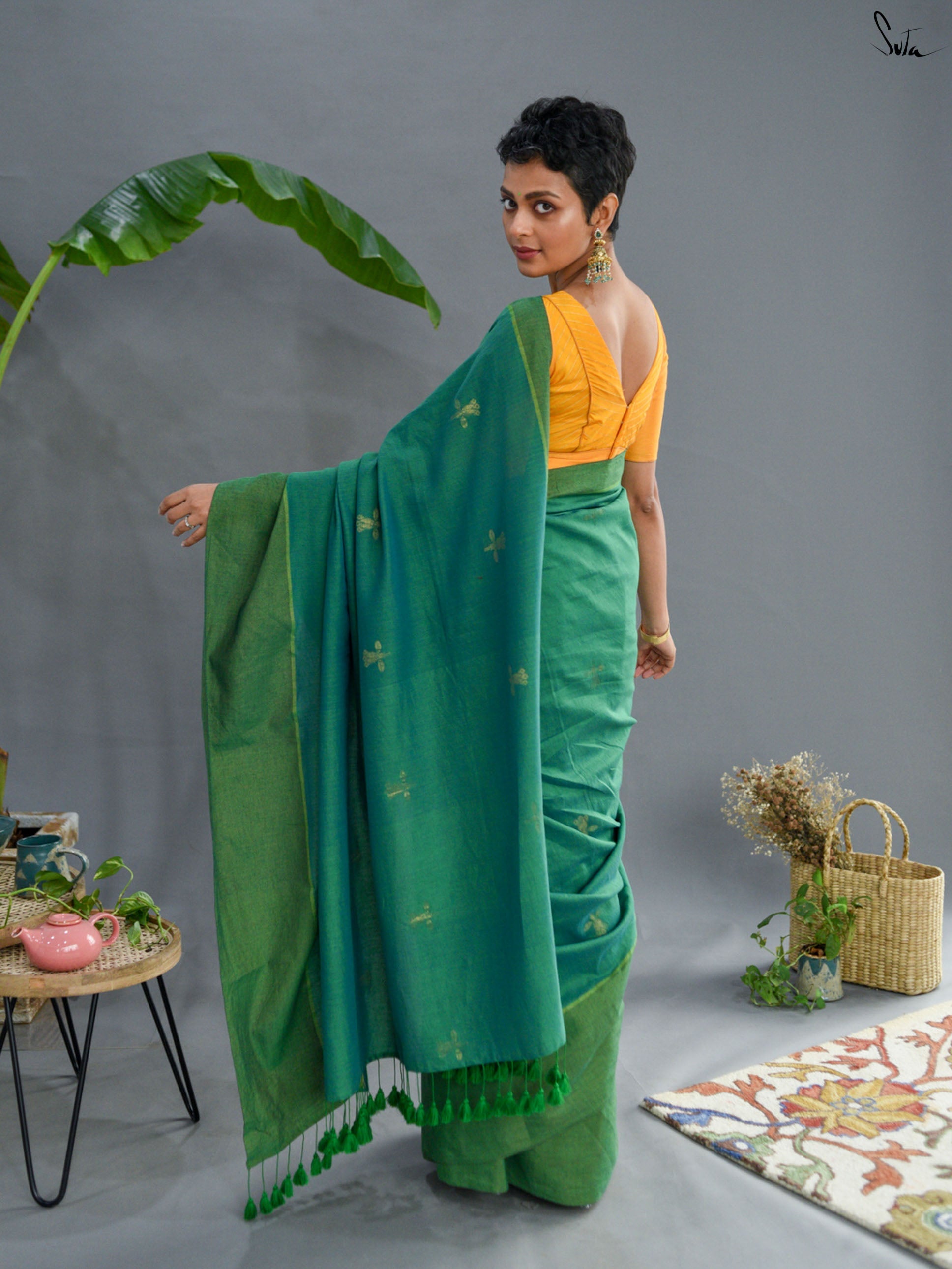 Women's Sea Green Casual Pure Cotton Saree
