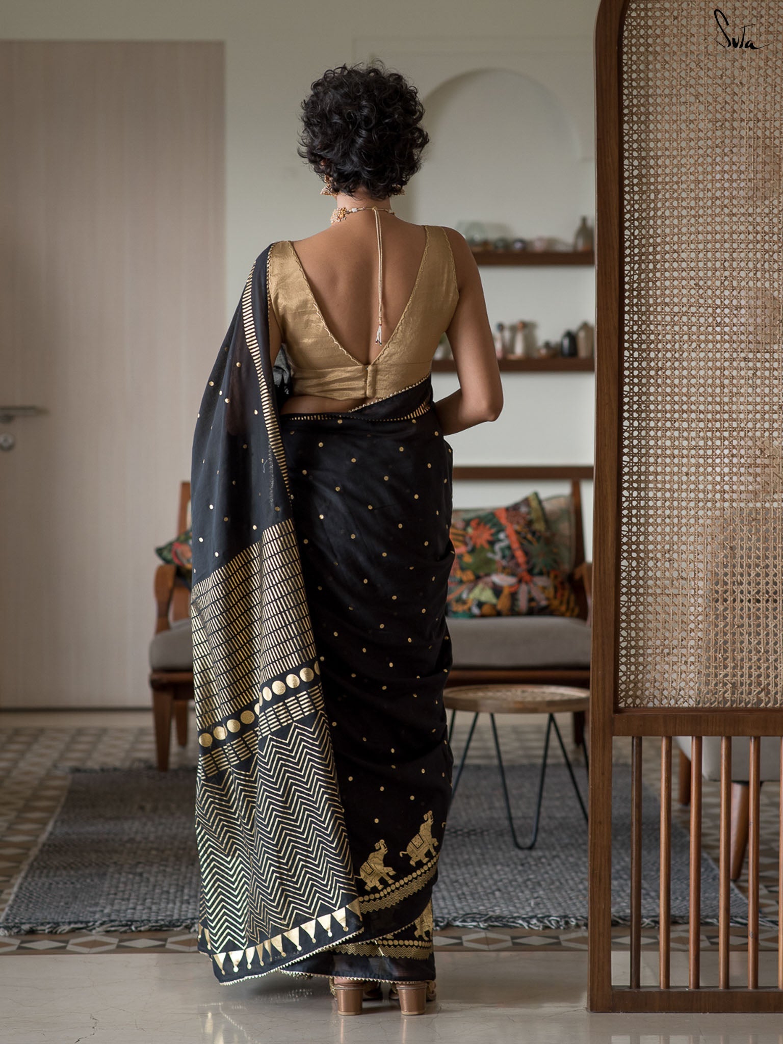 Women's Black Casual Cotton Viscose Saree
