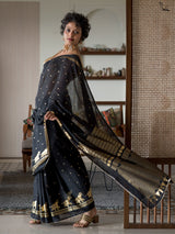 Women's Black Casual Cotton Viscose Saree