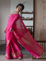 Women's Pink Casual Cotton Viscose Saree