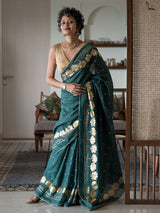 Women's Dark Green Casual Cotton Viscose Saree