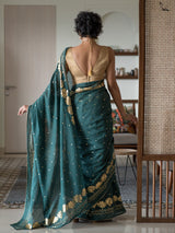 Women's Dark Green Casual Cotton Viscose Saree