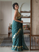 Women's Dark Green Casual Cotton Viscose Saree