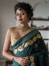 Women's Dark Green Casual Cotton Viscose Saree