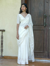 Women's Off White Casual Cotton Viscose Saree