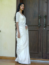Women's Off White Casual Cotton Viscose Saree
