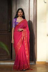 Women's Pink Casual Mul Cotton with Zari Saree
