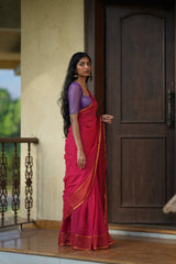 Women's Pink Casual Mul Cotton with Zari Saree