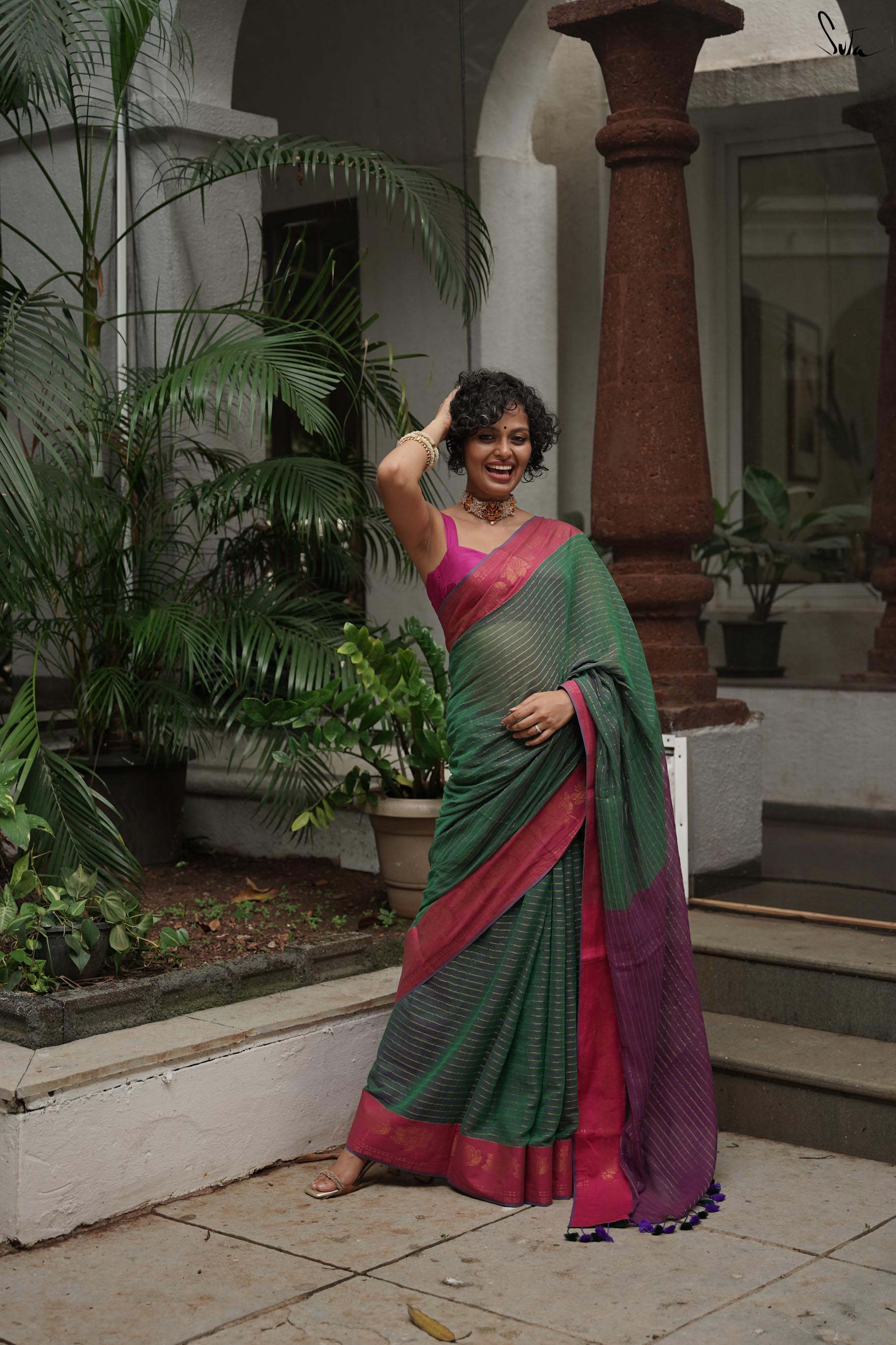 Women's Green Casual Cotton Blend Saree