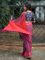 Women's Magenta Casula Cotton with Zari Saree