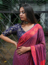 Women's Magenta Casula Cotton with Zari Saree