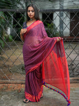 Women's Magenta Casula Cotton with Zari Saree