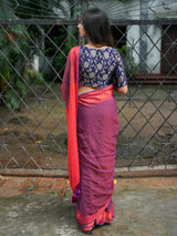 Women's Magenta Casula Cotton with Zari Saree