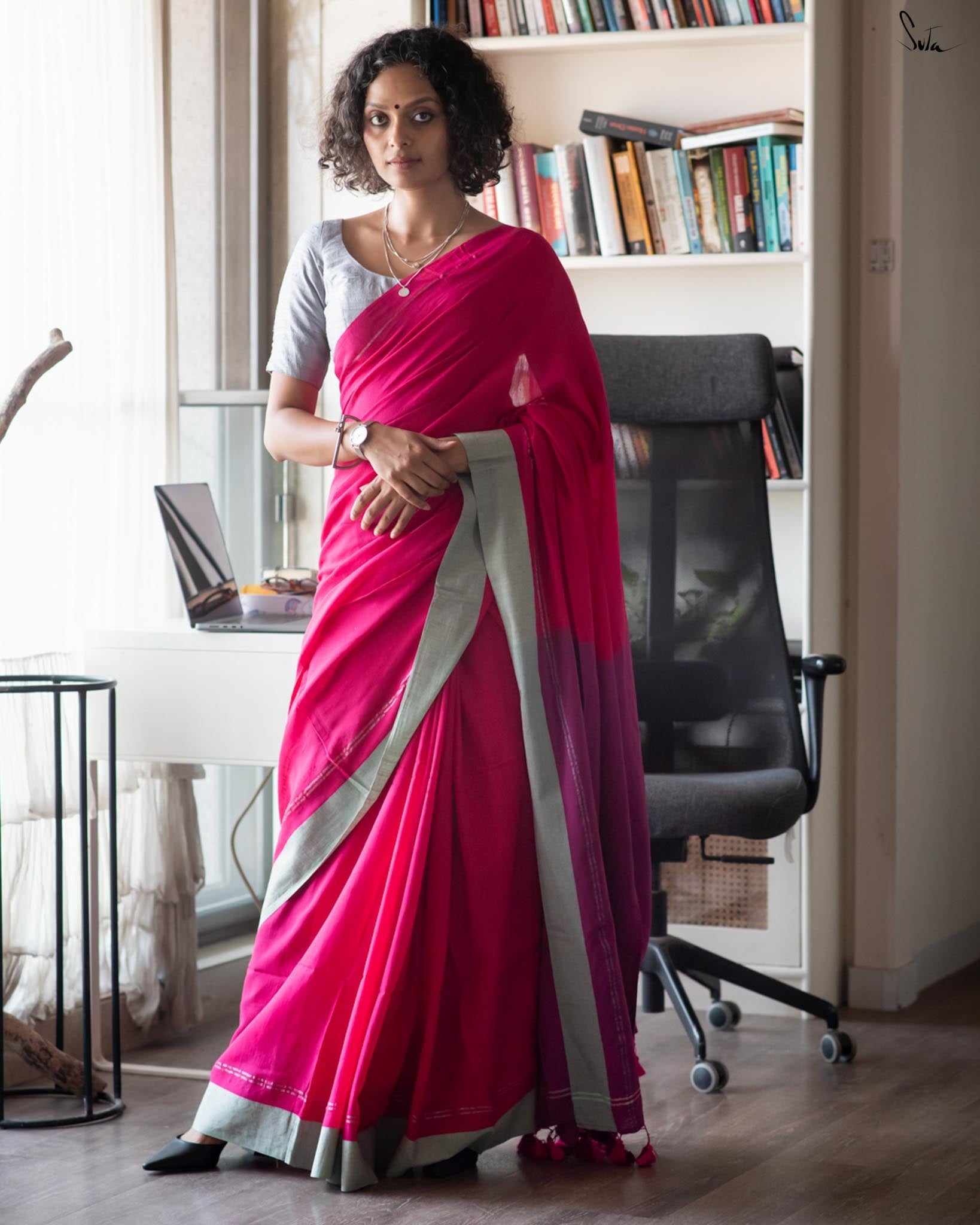 Women's Pink Casual Cotton Slub Saree