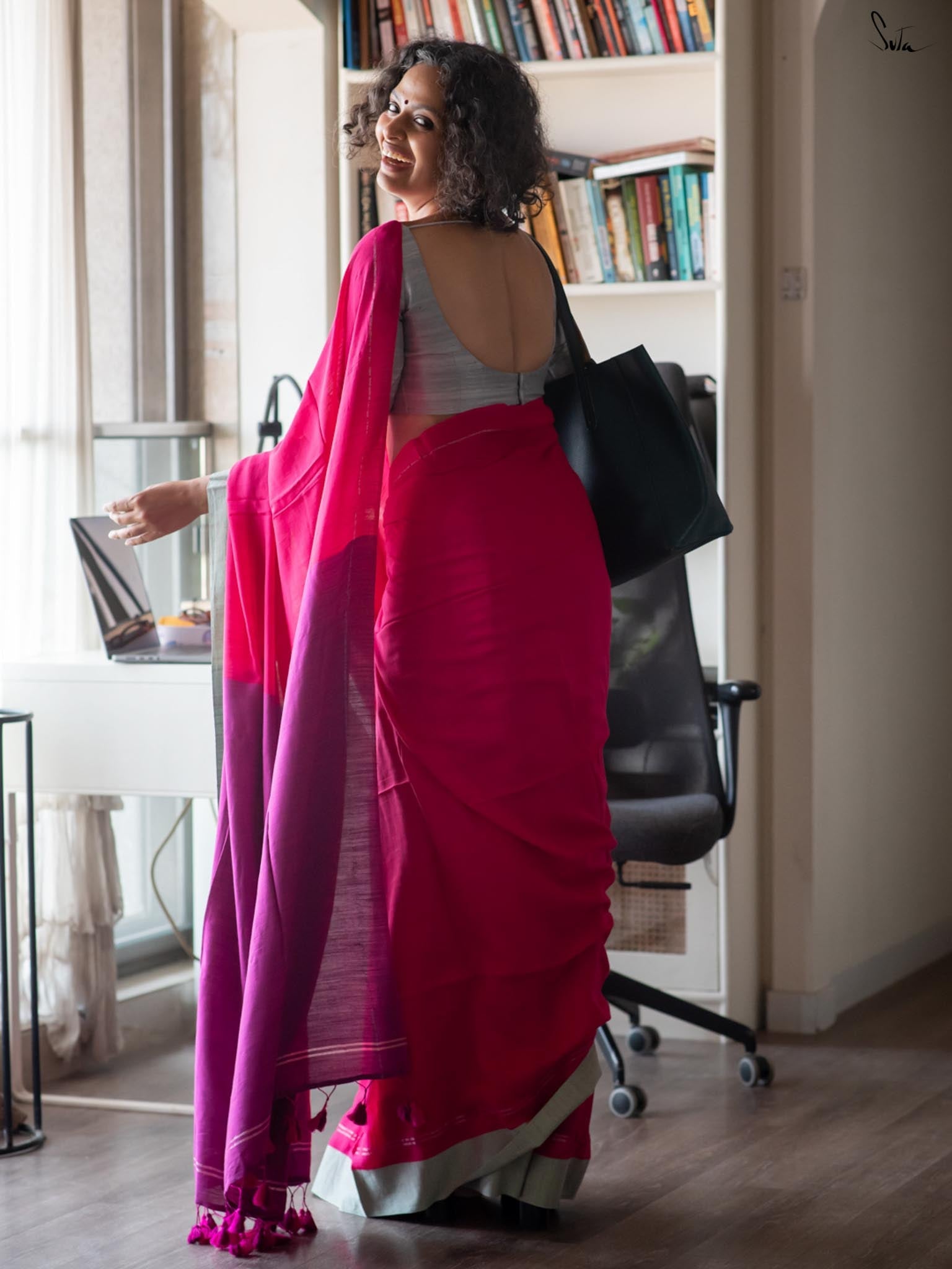 Women's Pink Casual Cotton Slub Saree