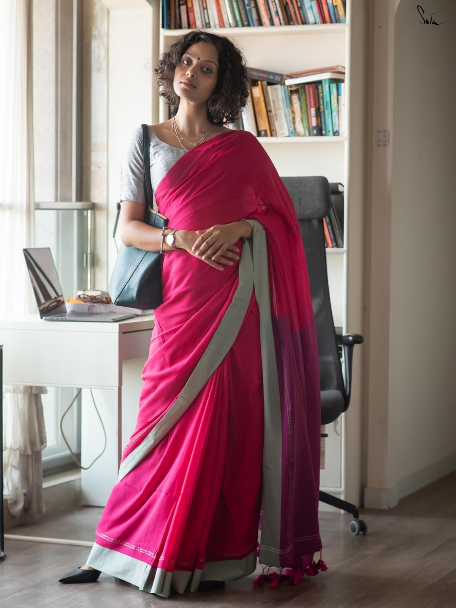 Women's Pink Casual Cotton Slub Saree