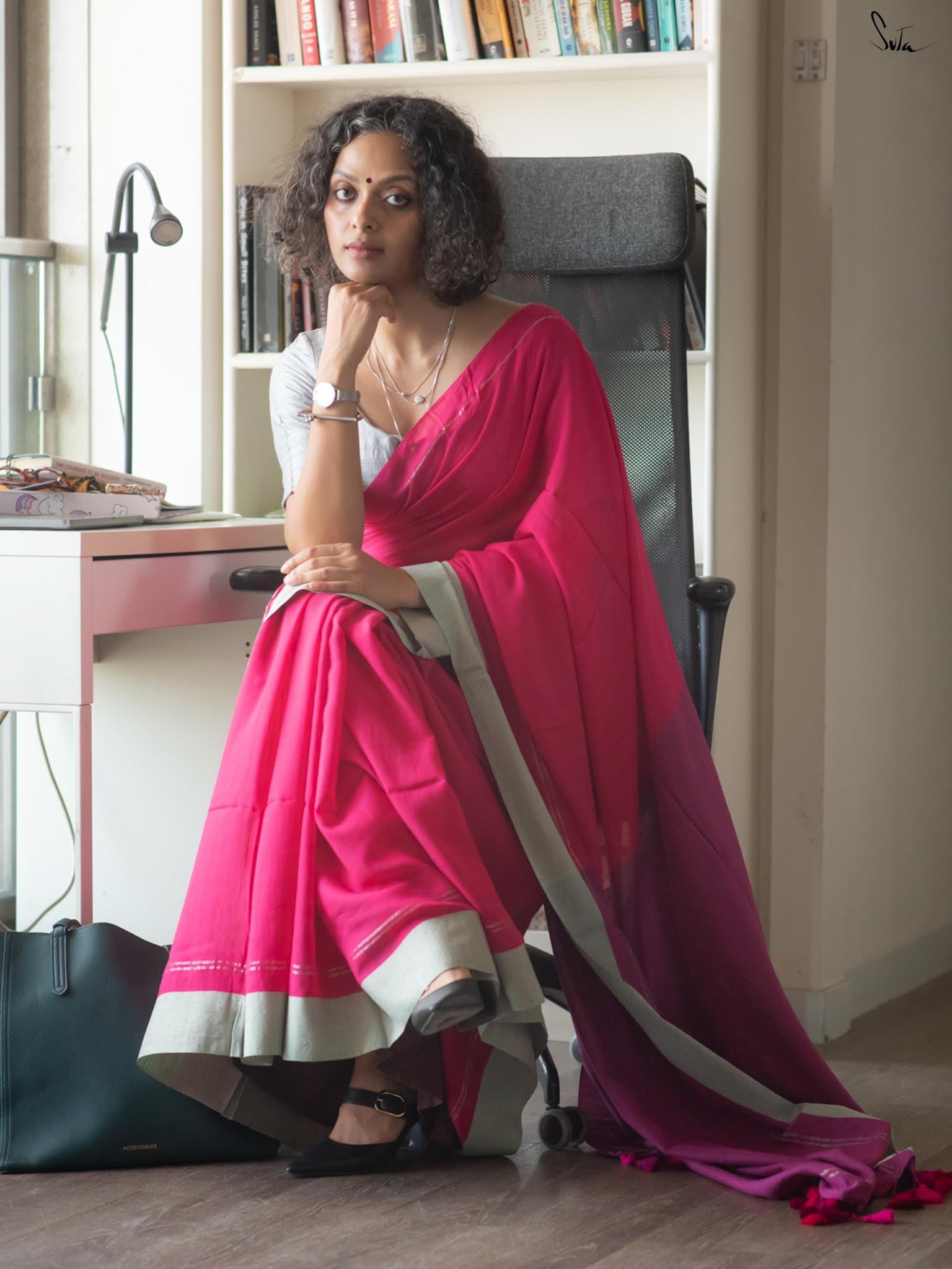 Women's Pink Casual Cotton Slub Saree