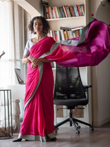 Women's Pink Casual Cotton Slub Saree