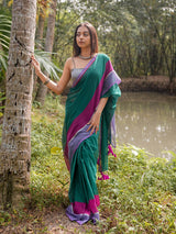 Women's Green Mul Cotton Saree