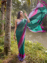 Women's Green Mul Cotton Saree