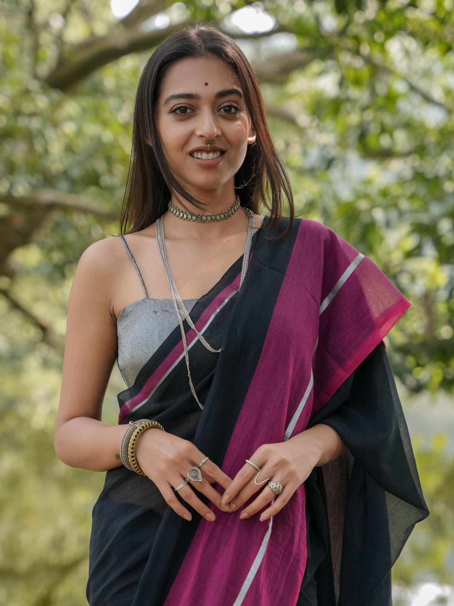 Women's Black Mul Cotton Saree