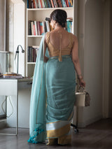 Women's Blue Mul Cotton Saree