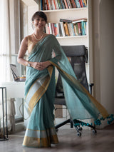 Women's Blue Mul Cotton Saree