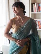 Women's Blue Mul Cotton Saree