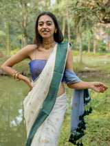 Women's White Mul Cotton Saree