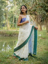 Women's White Mul Cotton Saree