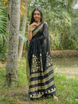 Women's Black Cotton Mul Saree