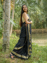 Women's Black Cotton Mul Saree
