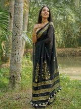 Women's Black Cotton Mul Saree